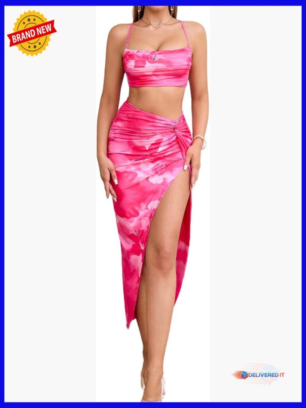 Women's 2-Piece Skirt Set High Slit Crop Top Asymmetrical Night Out Dress
